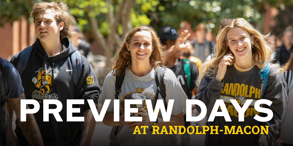 A digital image promoting Preview Days featuring three ӣֱ student walk on campus